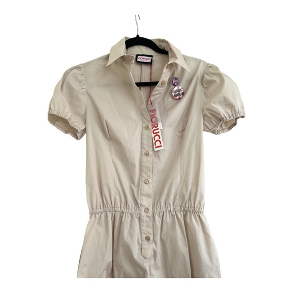 Fiorucci Cream Button-Up Romper Size 42 IT/ 6 US Elastic waist Cotton NWT - Picture 3 of 12